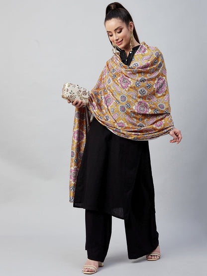 InWeave Yellow Printed Velvet Shawl