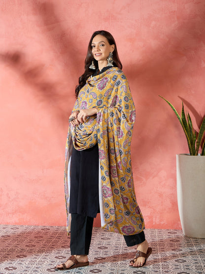 InWeave Yellow Printed Velvet Shawl