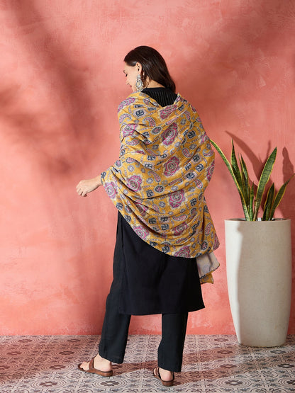 InWeave Yellow Printed Velvet Shawl