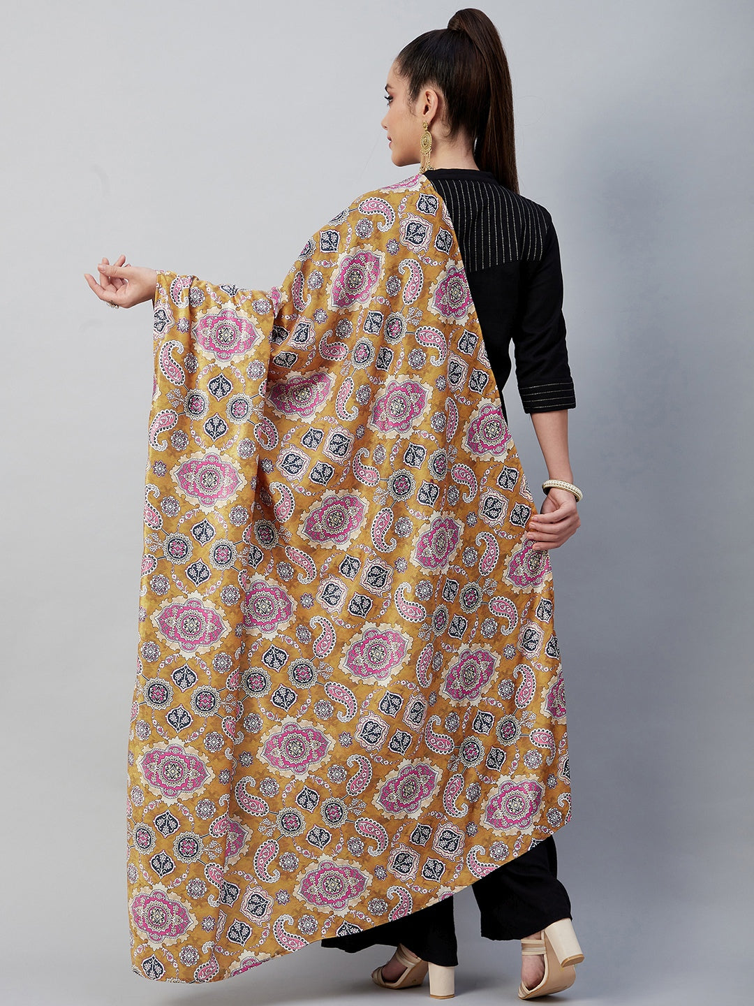 InWeave Yellow Printed Velvet Shawl
