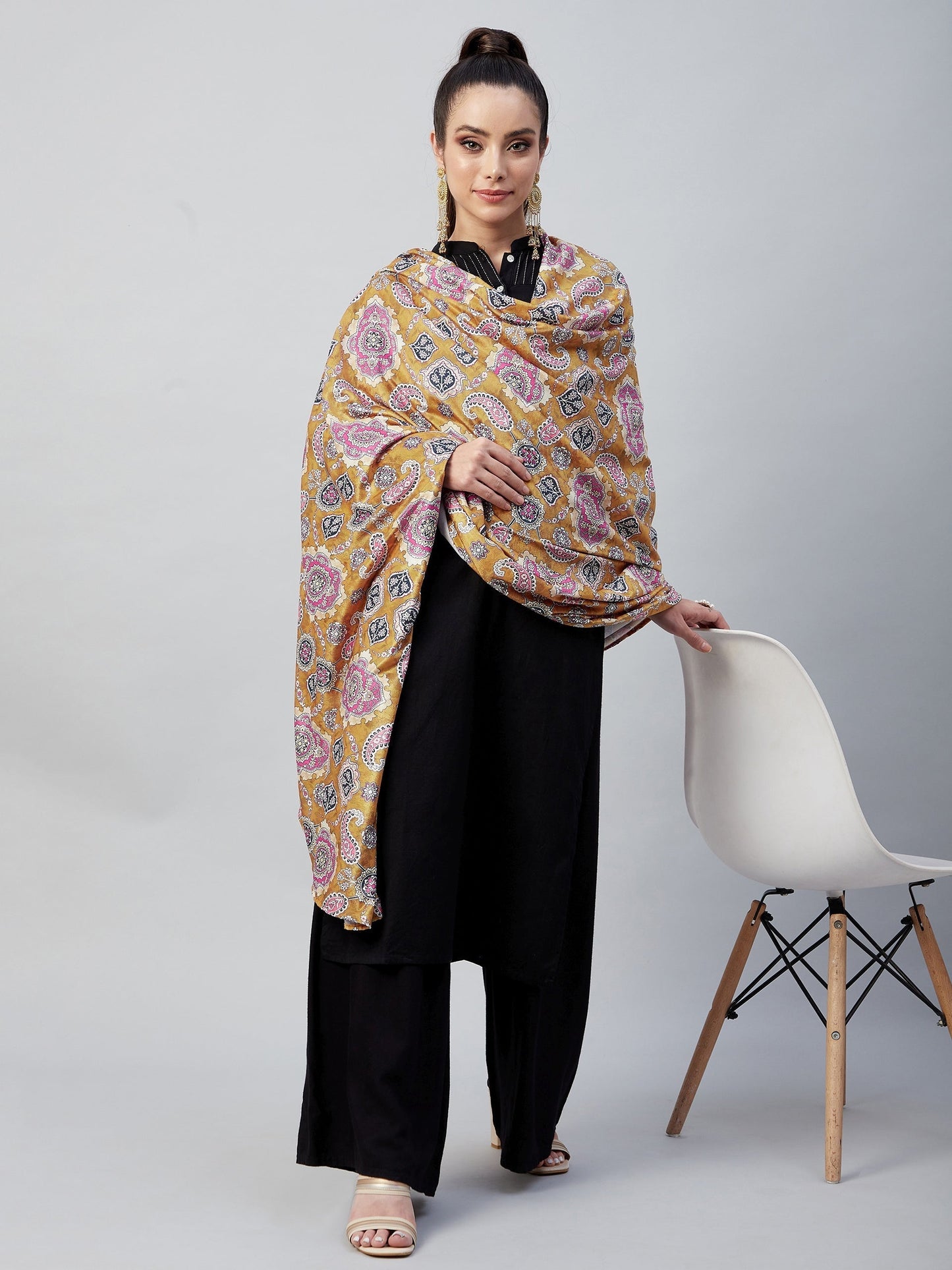 InWeave Yellow Printed Velvet Shawl