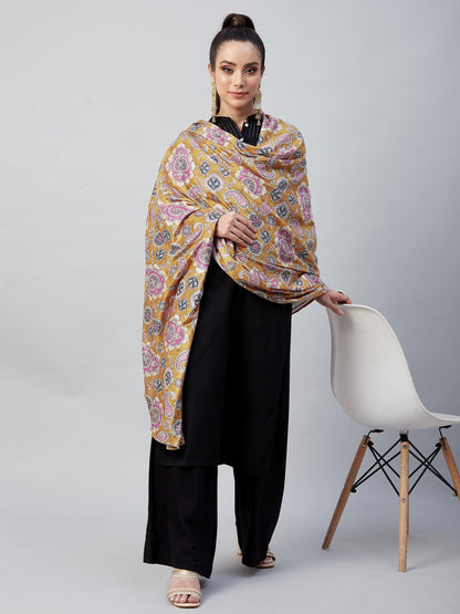 InWeave Yellow Printed Velvet Shawl