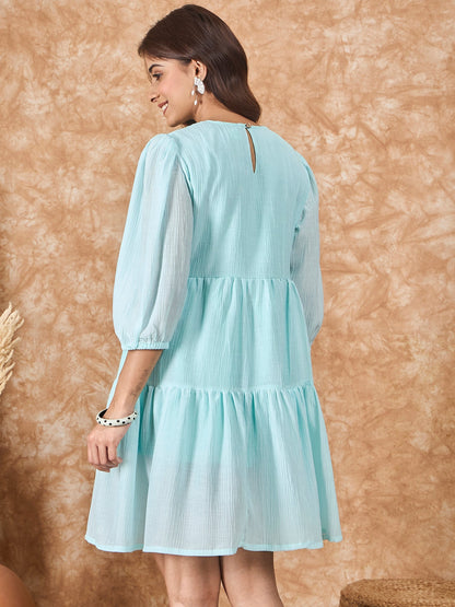 InWeave Sky Blue Chiffon Short Dress