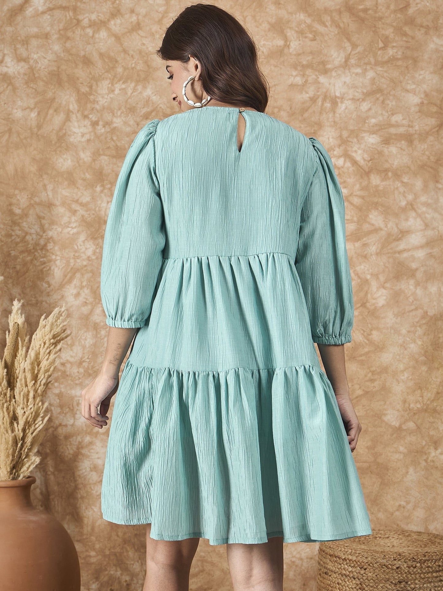 InWeave Cadet Blue Chiffon Short Dress