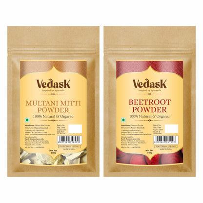 Vedask Organic Multani Mitti And Beetroot Powder Combo Pack