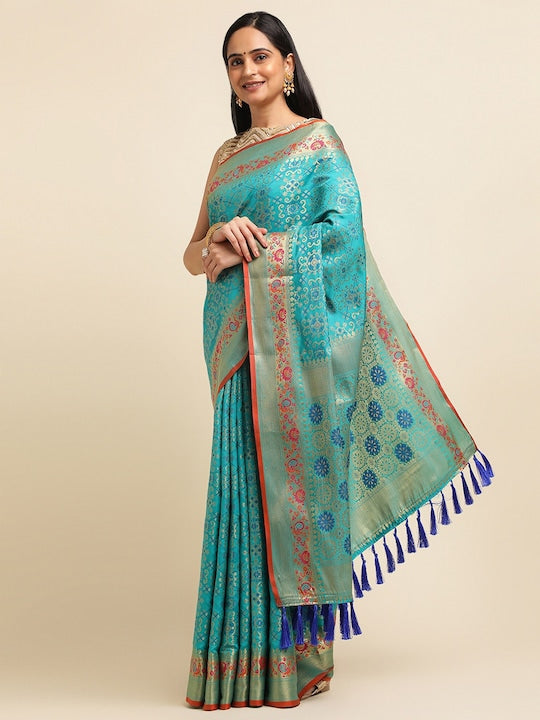 Fabmora Ethnic Motifs Woven Design Zari Banarasi Saree