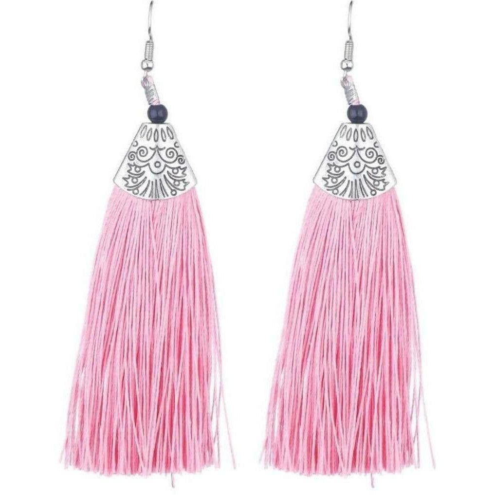 MS Fashion India Muskan Fancy Long Yarn Pink Tassel Earrings