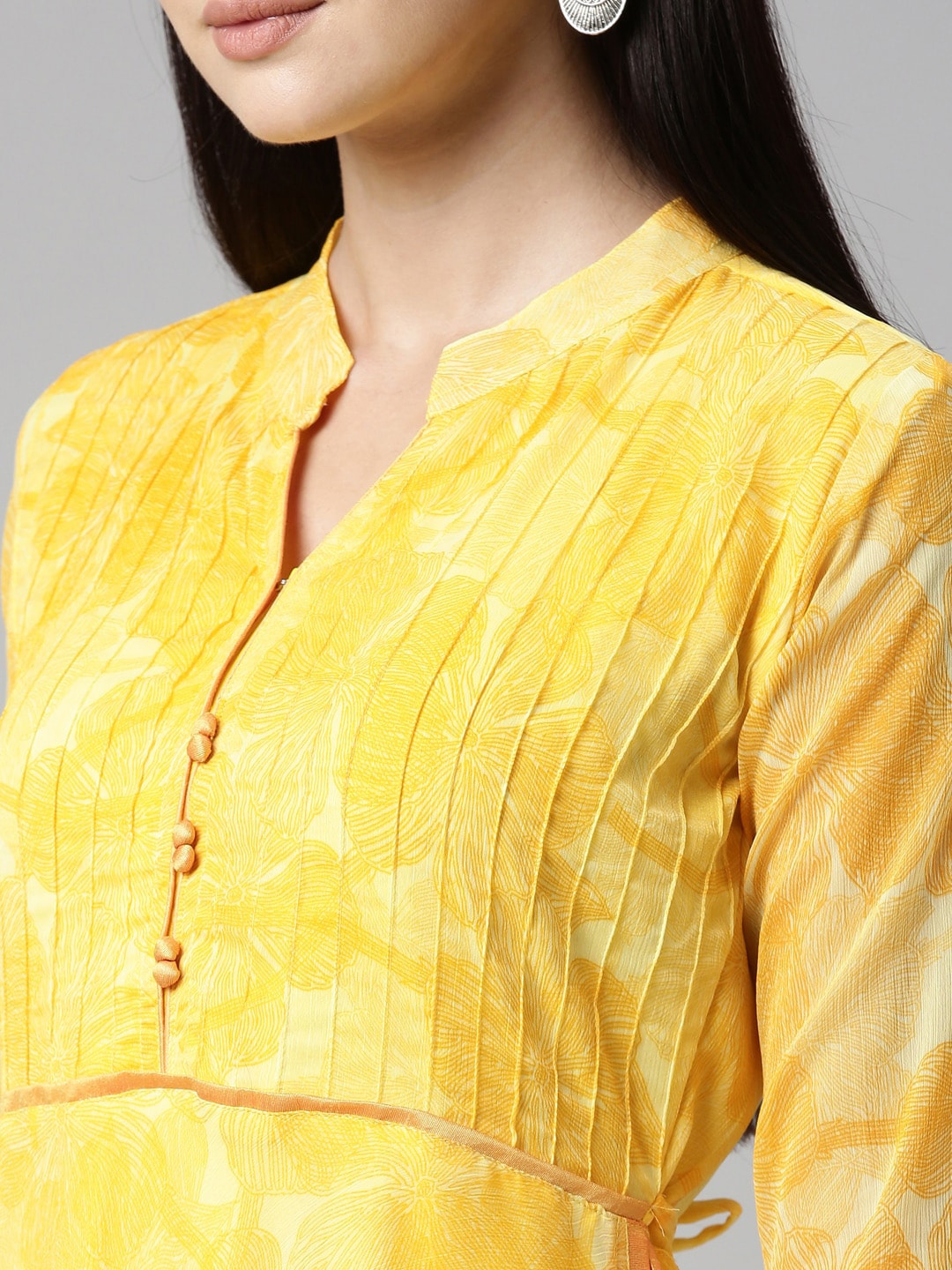 Souchii Yellow Floral Chiffon Midi Dress