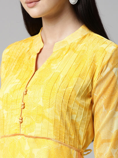 Souchii Yellow Floral Chiffon Midi Dress