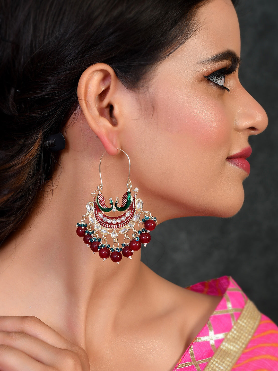Shoshaa Women Maroon Contemporary Chandbalis Earrings