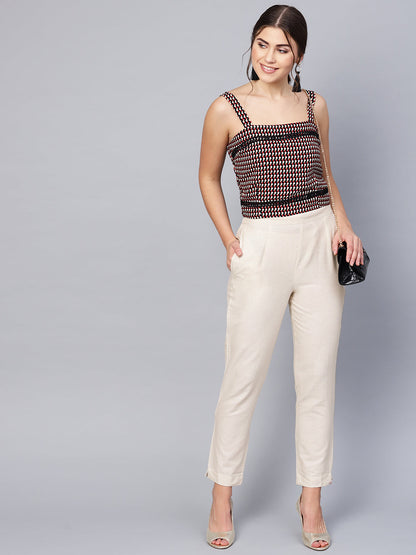 Juniper Women Offwhite Cotton Flex Solid Slim Fit Pant/Slim Pant
