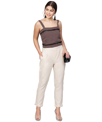 Juniper Women Offwhite Cotton Flex Solid Slim Fit Pant/Slim Pant