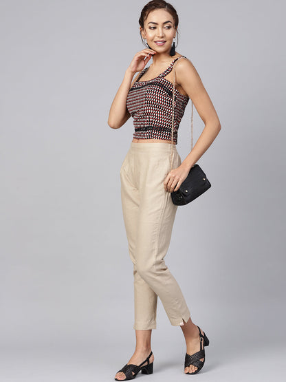 Juniper Women Sandgrey Cotton Flex Solid Slim Fit Pant/Slim Pant