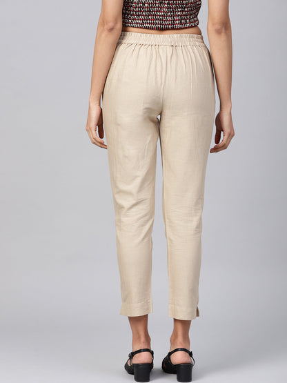 Juniper Women Sandgrey Cotton Flex Solid Slim Fit Pant/Slim Pant