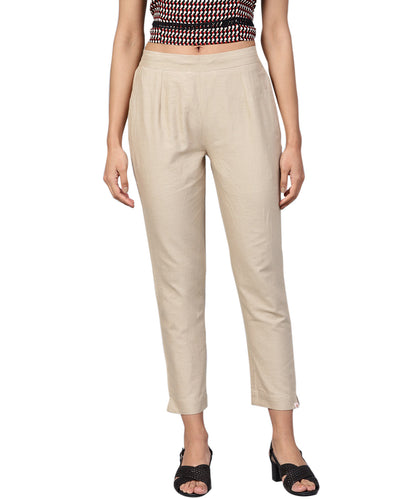 Juniper Women Sandgrey Cotton Flex Solid Slim Fit Pant/Slim Pant