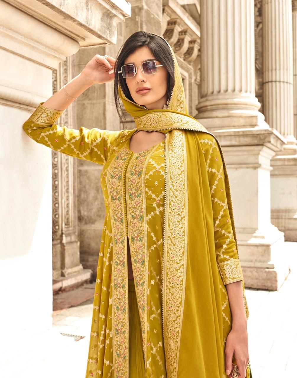 Anaita Yellow Chinon Sequence Embroidered Readymade Salwar Suit