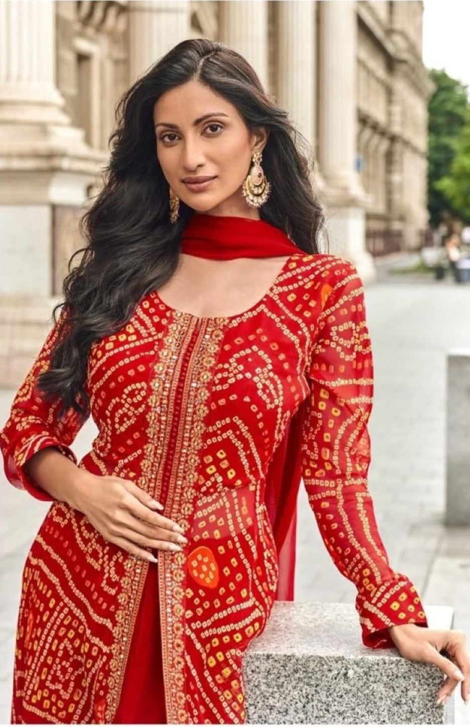 Anaita Red Faux Georgette Printed Embroidered Readymade Salwar Suit