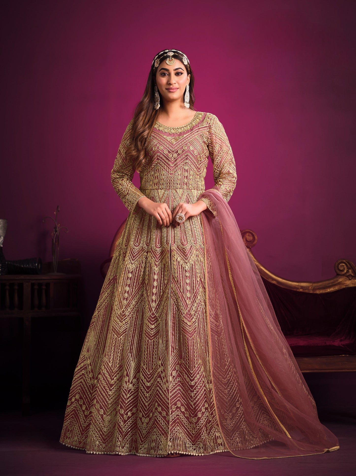 Anaita Pink Embroidered Net Anarkali Suit