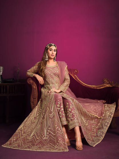 Anaita Pink Embroidered Net Anarkali Suit