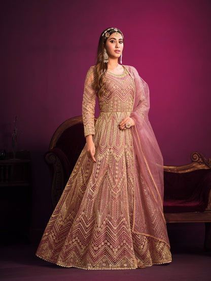 Anaita Pink Embroidered Net Anarkali Suit