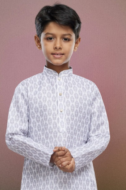 Raivat Ethnic Cotton Digital Print Kids Kurta Pajama In Light Grey Colour