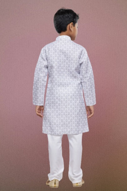 Raivat Ethnic Cotton Digital Print Kids Kurta Pajama In Light Grey Colour