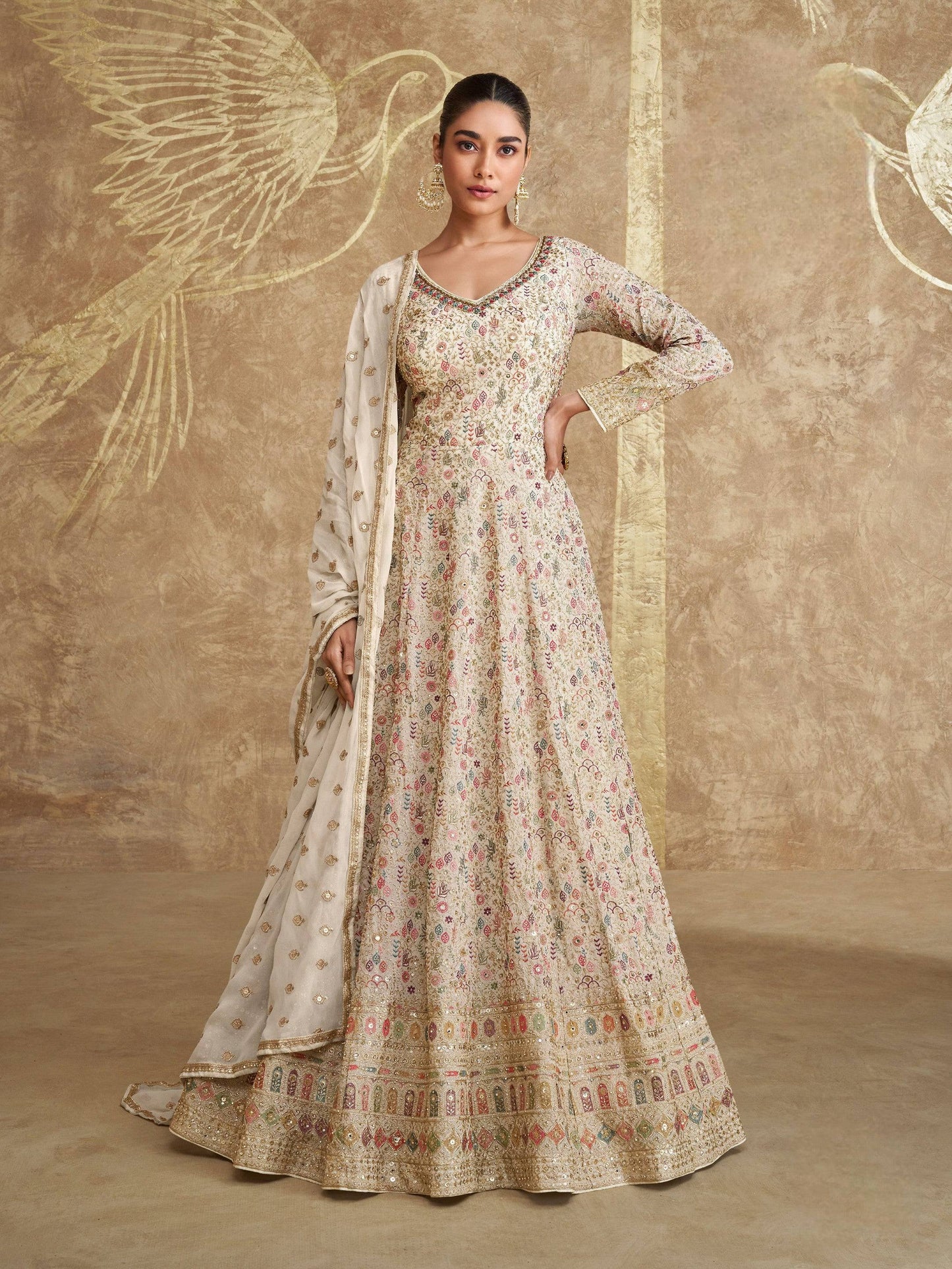 Anaita White Real Georgette Sequins Embroidered Anarkali Salwar Suit