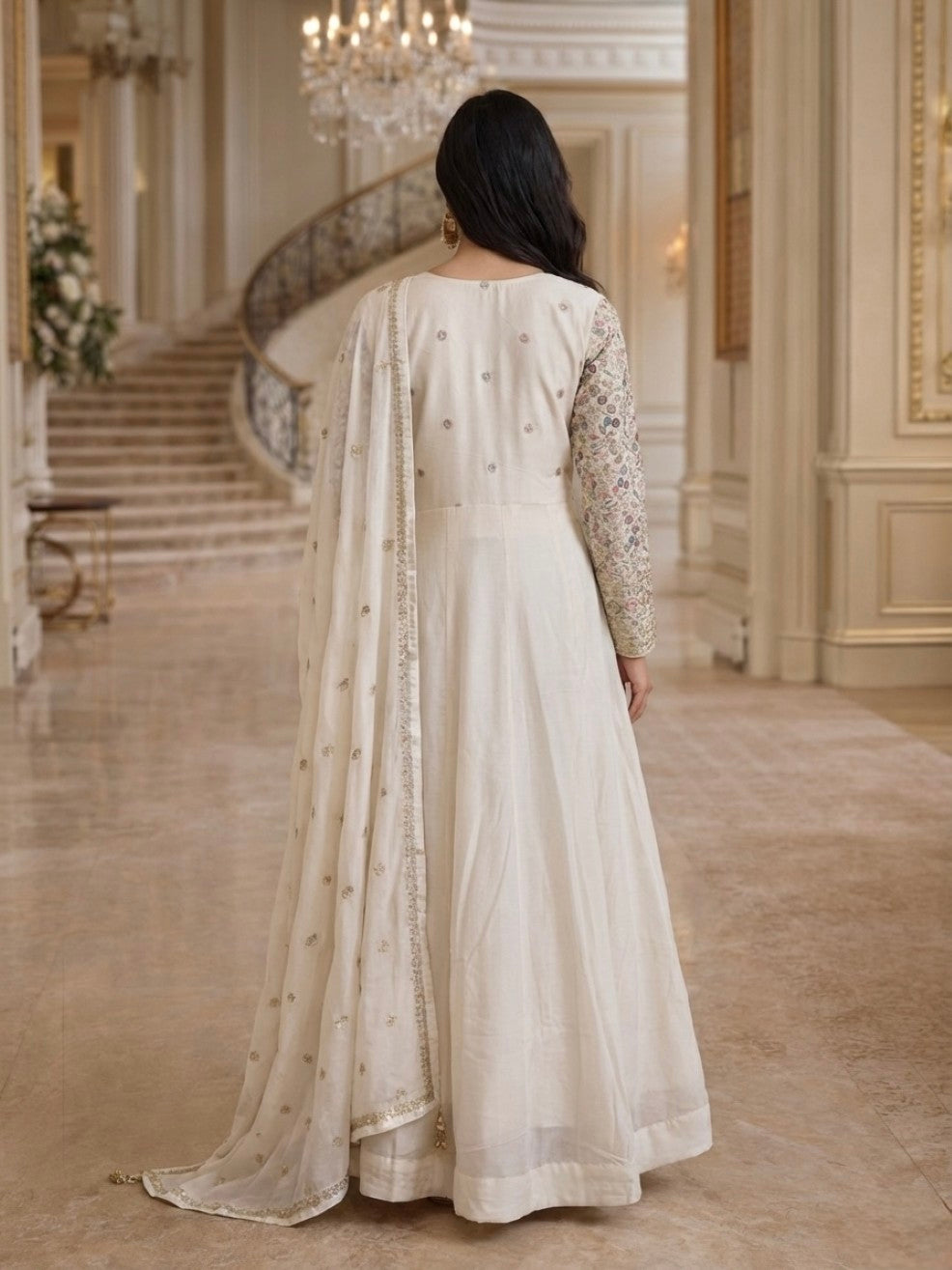 Anaita Cream Georgette Stitched Anarkali Suit with Embroidery Sequence Work