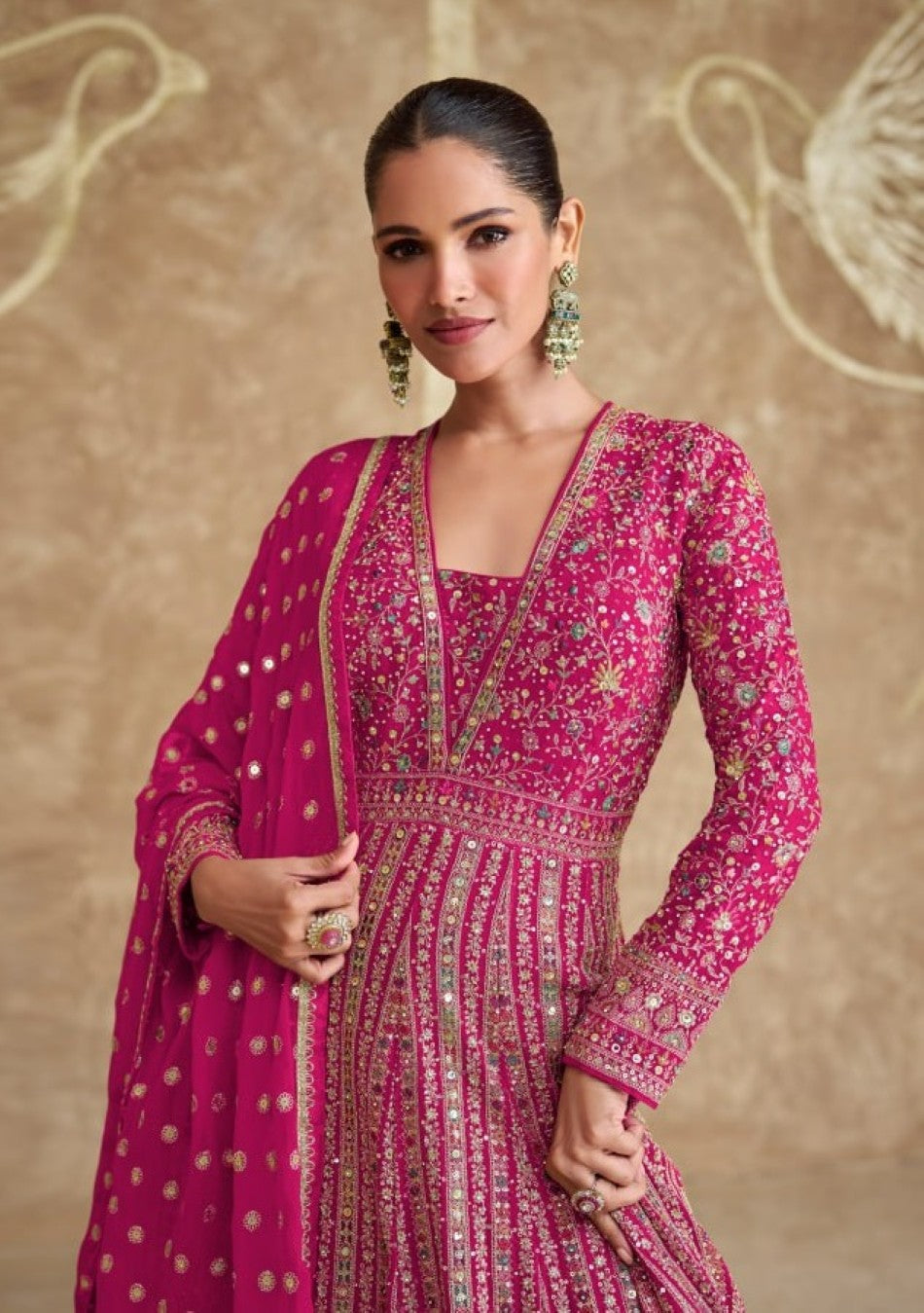 Anaita Pink Real Georgette Sequins Embroidered Anarkali Salwar Suit