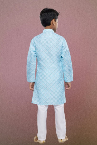 Raivat Ethnic Cotton Digital Print Kids Kurta Pajama In Sky Blue Colour