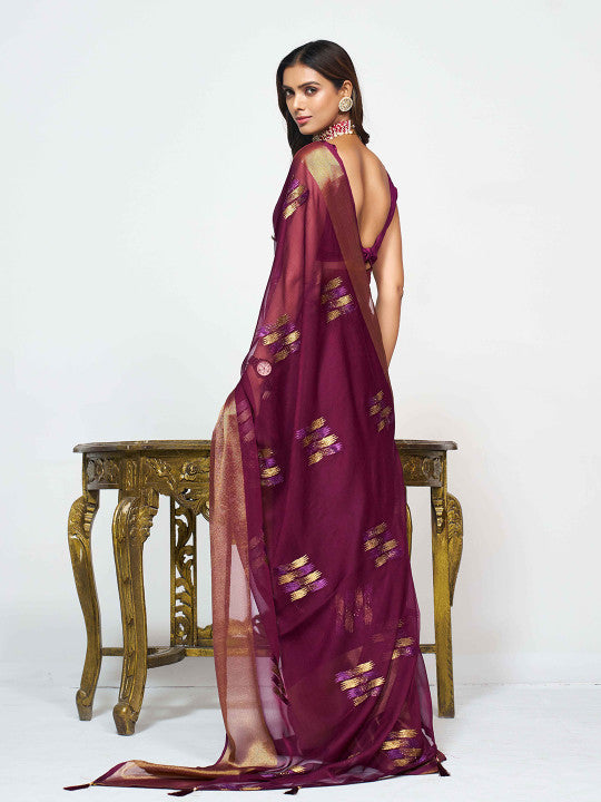 Sangria Woven Design Pure Chiffon Saree