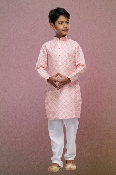 Raivat Ethnic Cotton Digital Print Kids Kurta Pajama In Peach Colour