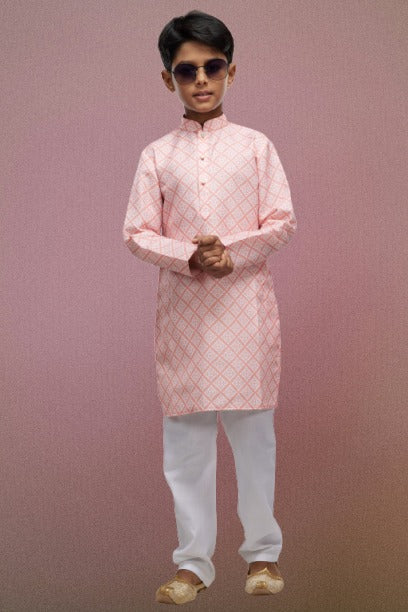 Raivat Ethnic Cotton Digital Print Kids Kurta Pajama In Peach Colour