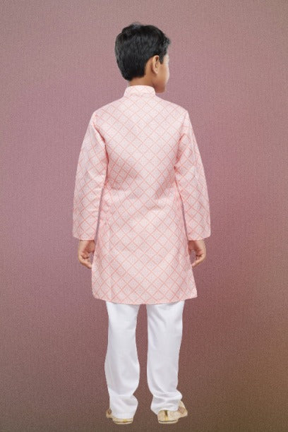 Raivat Ethnic Cotton Digital Print Kids Kurta Pajama In Peach Colour