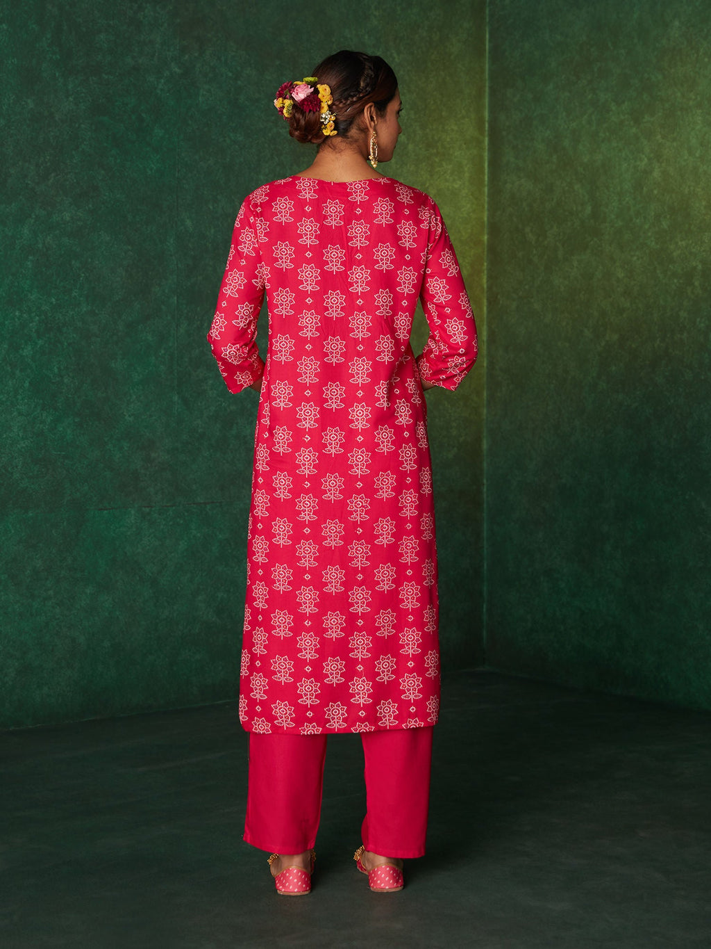 Likha Pink Printed Zari Sequins Work Kurta, Pant & Dupatta LIKSKD167 (Set of 3) - S