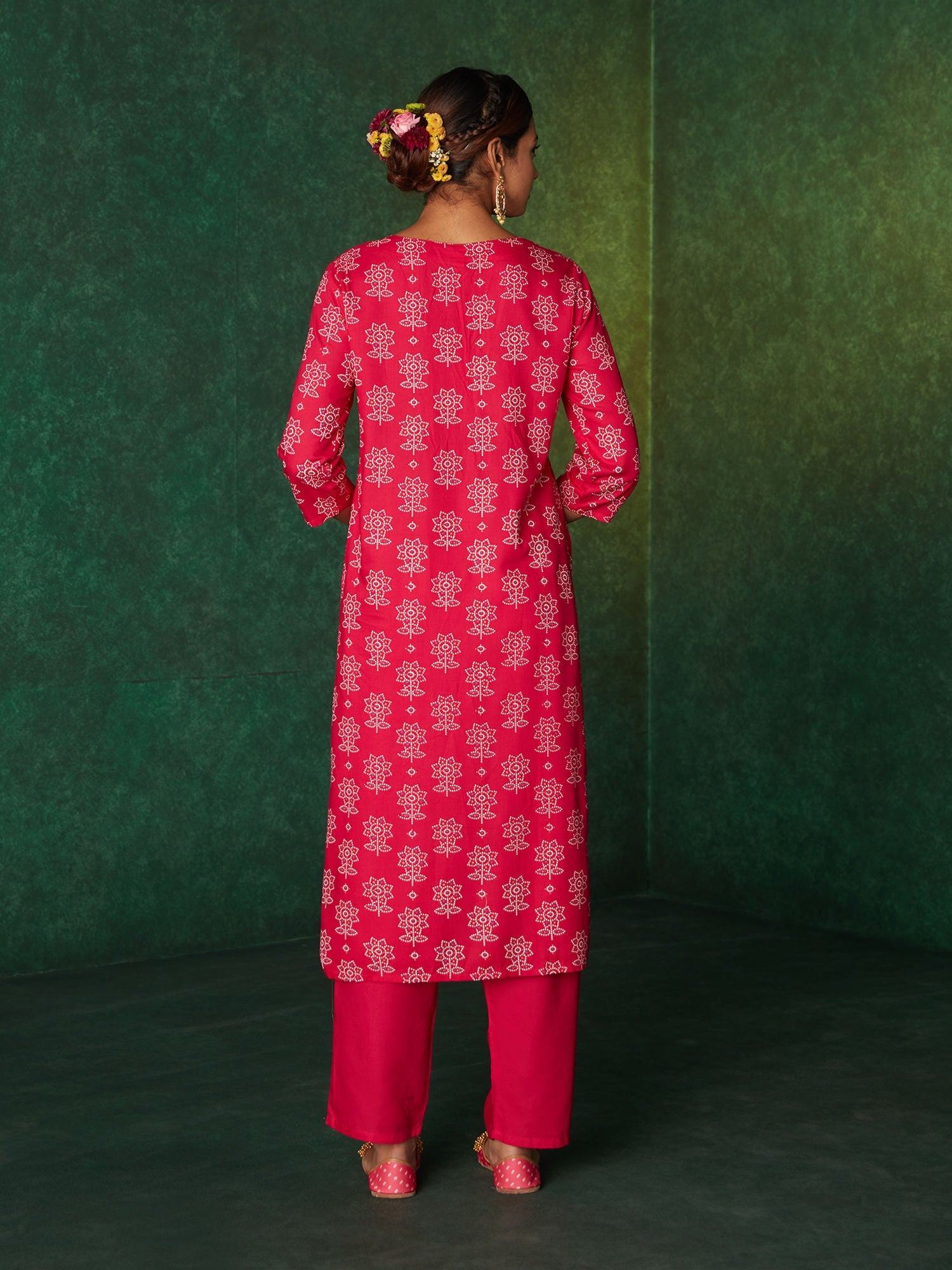 Likha Pink Printed Zari Sequins Work Kurta, Pant & Dupatta LIKSKD167 (Set of 3) - S