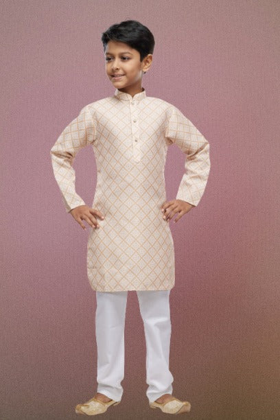 Raivat Ethnic Cotton Digital Print Kids Kurta Pajama In Yellow Colour