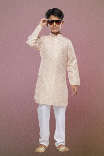 Raivat Ethnic Cotton Digital Print Kids Kurta Pajama In Yellow Colour