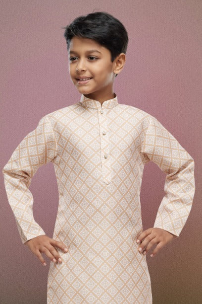 Raivat Ethnic Cotton Digital Print Kids Kurta Pajama In Yellow Colour