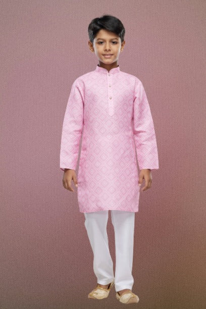 Raivat Ethnic Cotton Digital Print Kids Kurta Pajama In Pink Colour