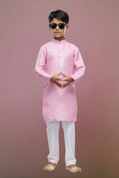 Raivat Ethnic Cotton Digital Print Kids Kurta Pajama In Pink Colour