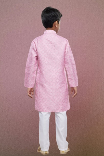 Raivat Ethnic Cotton Digital Print Kids Kurta Pajama In Pink Colour