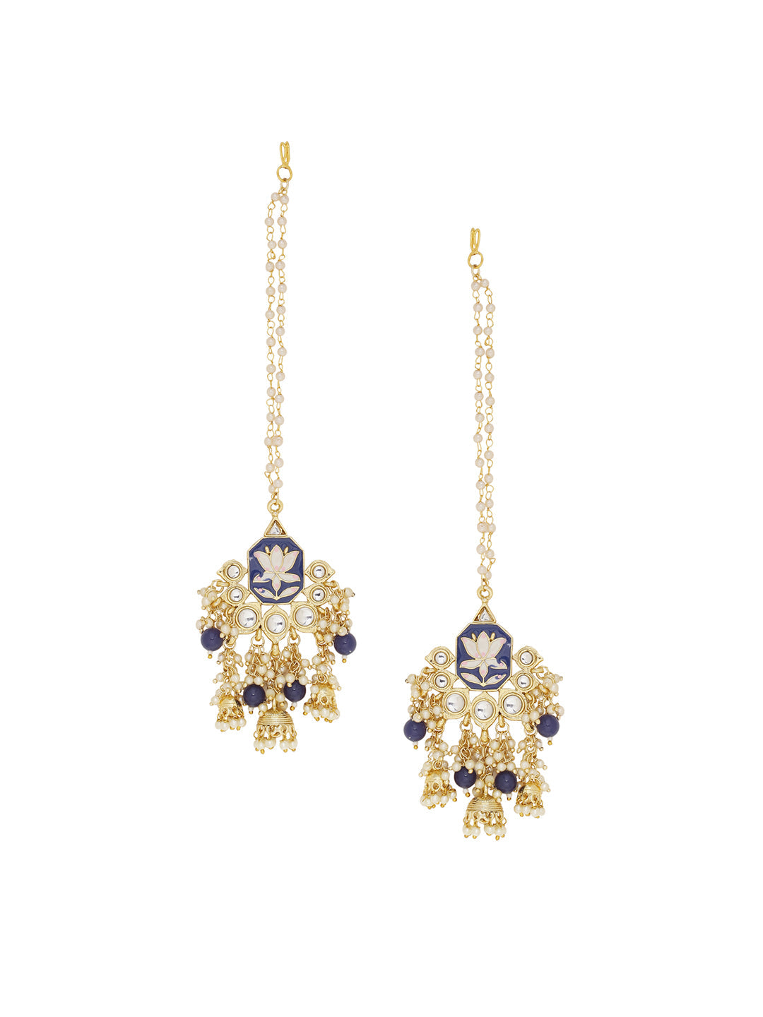 Shoshaa Women Gold-Polished Blue Contemporary Drop Earrings