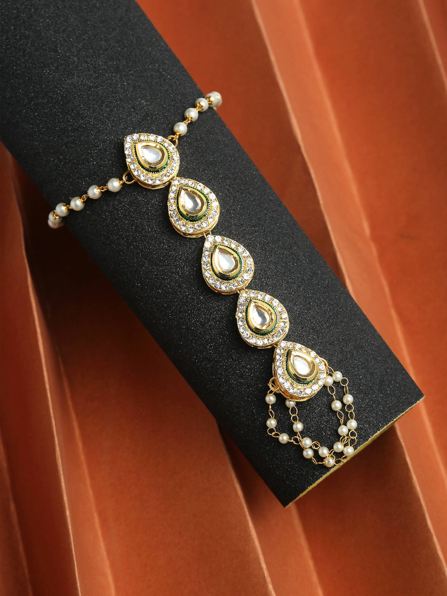 Kundan Hand Harness Set Of 2 - Ruby Raang