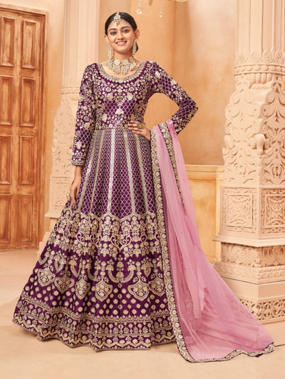 Anaita Purple Embroidered Art Silk Anarkali Suit