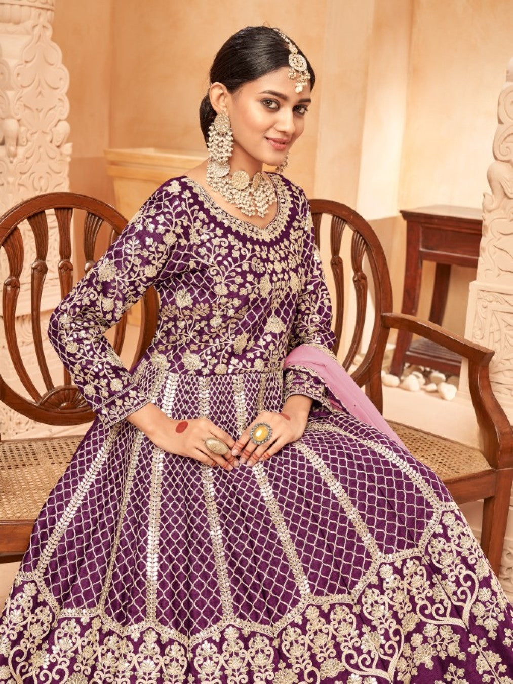 Anaita Purple Embroidered Art Silk Anarkali Suit