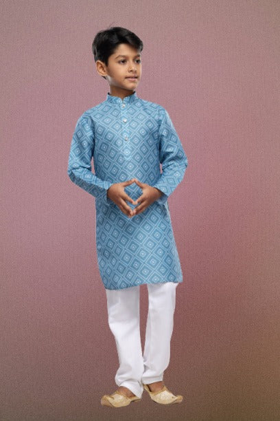 Raivat Ethnic Cotton Digital Print Kids Kurta Pajama In Sky Blue Colour
