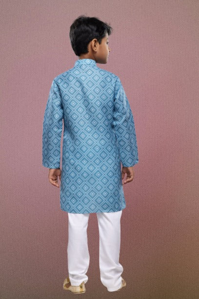 Raivat Ethnic Cotton Digital Print Kids Kurta Pajama In Sky Blue Colour
