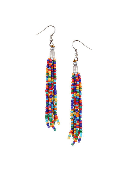 Cardinal Red & Green Beaded Multistring Necklace & Earrings Set