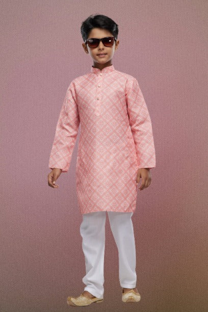 Raivat Ethnic Cotton Digital Print Kids Kurta Pajama In Peach Colour